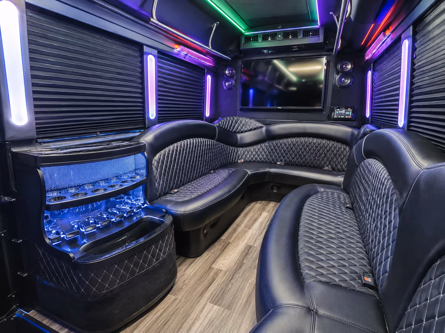 Passenger seating aboard a party bus rental serving Lexington