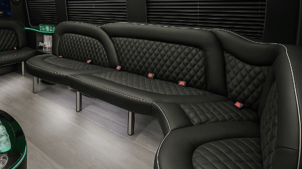 Interior of Charter Bus Company Covington's 15 Passenger Party Bus in Covington