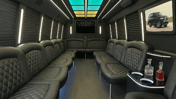 Interior of Charter Bus Company Covington's 28 Passenger Party Bus in Covington